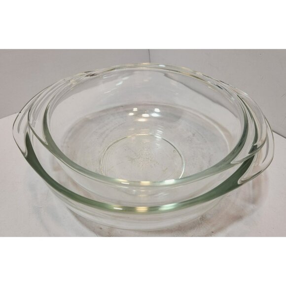 Vintage Classic Pyrex Clear Glass Bowl Nesting Set w/Handles 23 & 24 1.5 & 2 QT - Picture 2 of 15